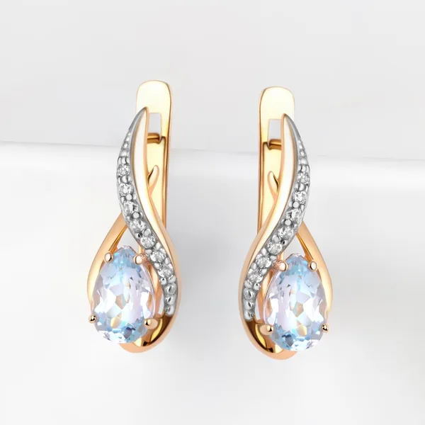 Серьги из красного золота с топазами и фианитами — арт. 000-381282