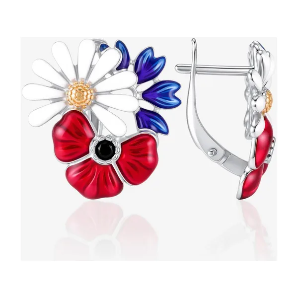 Серьги из серебра с эмалью и фианитами — арт. 000-407831