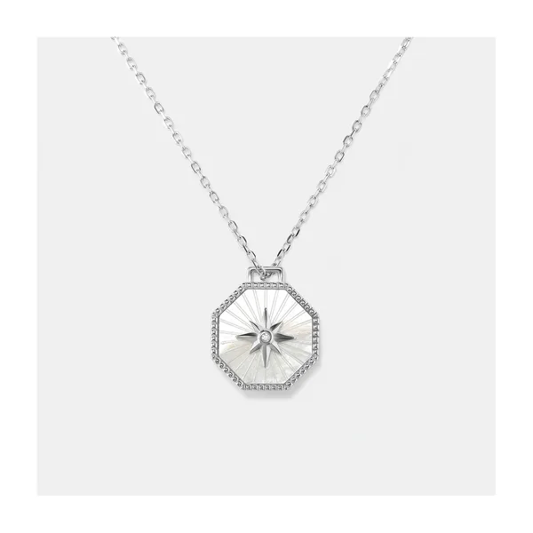 Серебряное колье 925 пробы; вставки 1 Куб.Цирконий бесцв. 0,05ct; 1 Перламутр бел. 2ct;