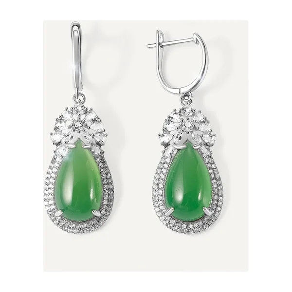 Серебряные серьги с зелеными халцедонами — арт. 10522-004235