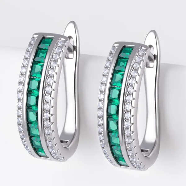 Серьги из серебра с фианитами и кристаллами — арт. 000-398273