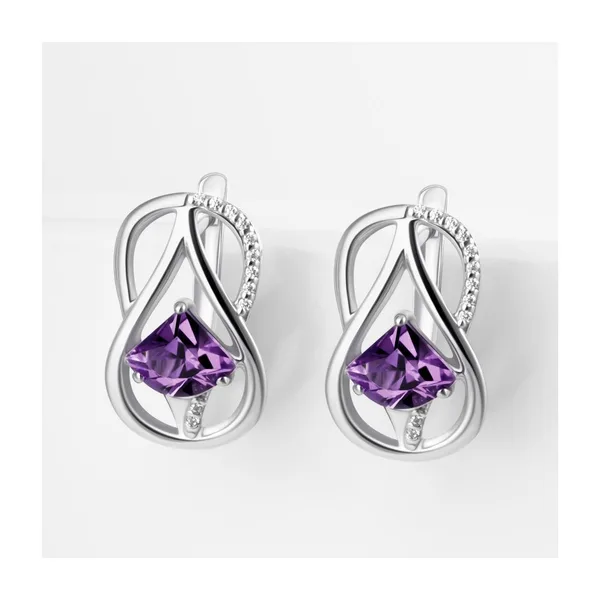 Серьги из серебра с аметистами и фианитами — арт. 000-382977
