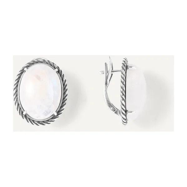 Серебряные серьги с лунными камнями — арт. 10522-004896