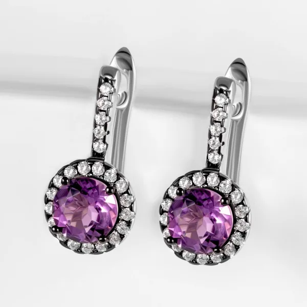 Серьги из серебра с аметистами и фианитами — арт. 000-381585