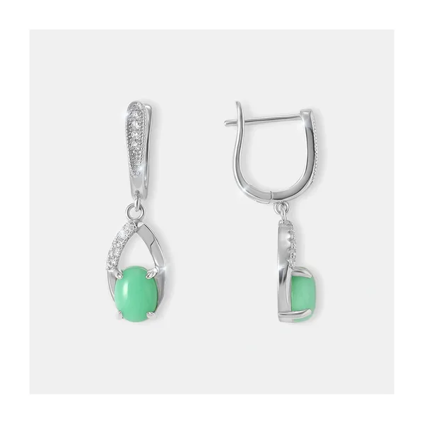 Серебряные серьги с зелеными халцедонами — арт. 10522-004249