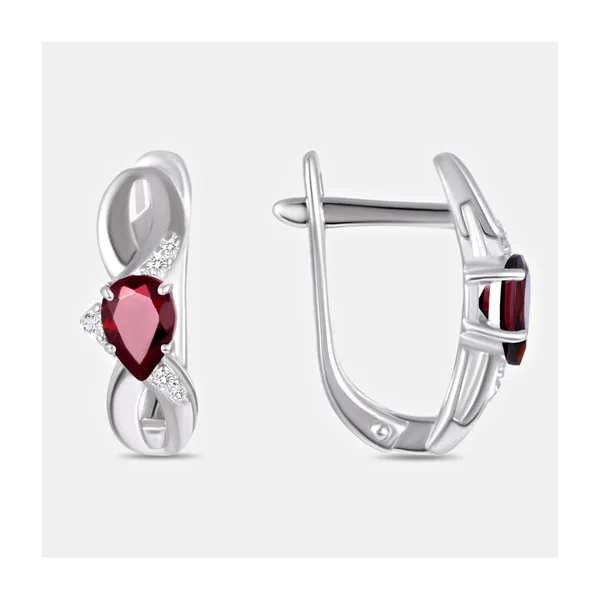 Серьги из серебра с гранатами и фианитами — арт. 000-385176