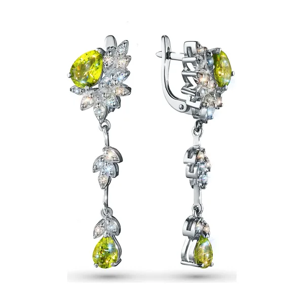Серьги из серебра с топазами и хризолитами