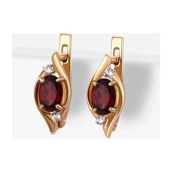 Серьги из красного золота с гранатами и фианитами — арт. 000-299829