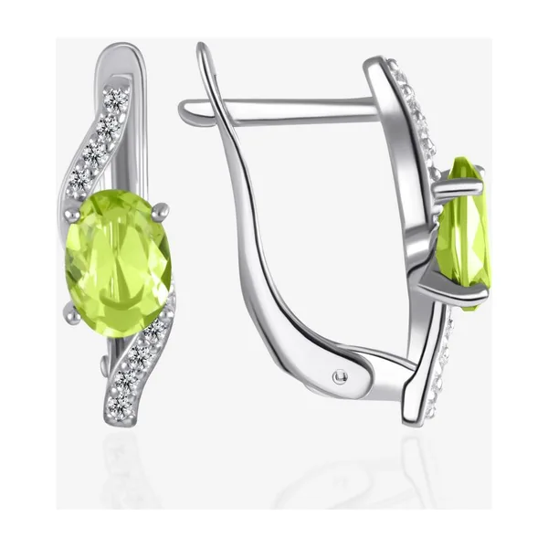 Серьги из серебра с кристаллами хризолитами и фианитами — арт. 000-402094