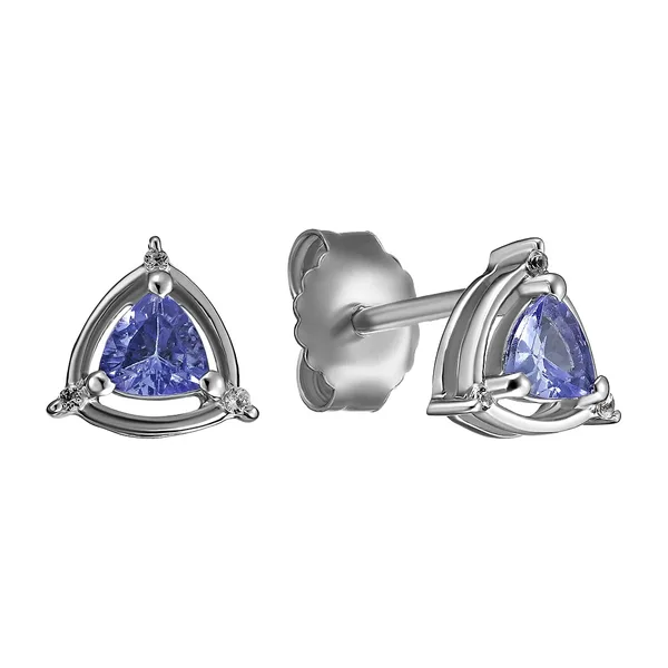 Серебряные серьги-пусеты с танзанитами — арт. 2089799