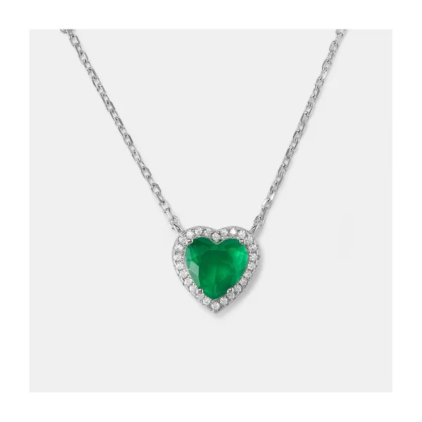 Серебряное колье «Сердце» с зелёным фианитом — арт. 074134
