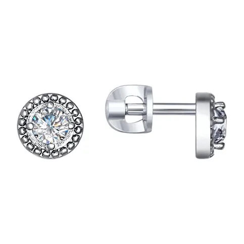 Серьги гвоздики из серебра с фианитами — арт. 000-196607