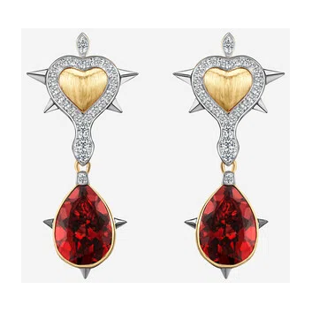 Серьги с сердцами из золота с бриллиантами и гранатами COBRA JEWELRY Poison Drop — модель i415fcq — фото 3