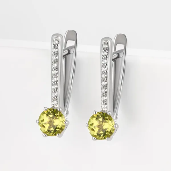Серьги из серебра с хризолитами и фианитами — арт. 000-384648