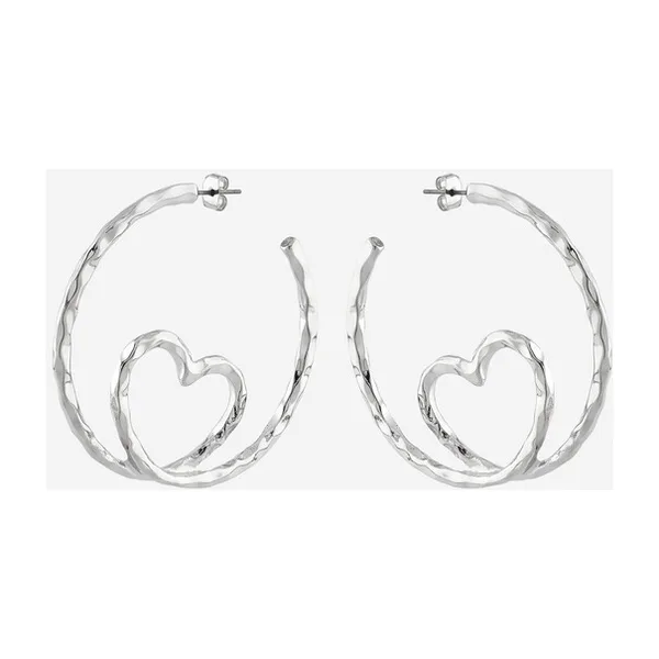 Серебристые серьги-кольца с сердцами — модель quw5304