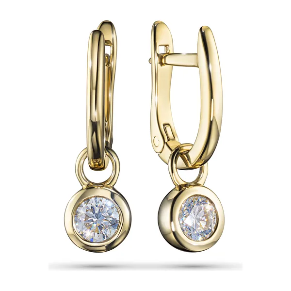 Серьги из желтого золота с синтетическими алмазами