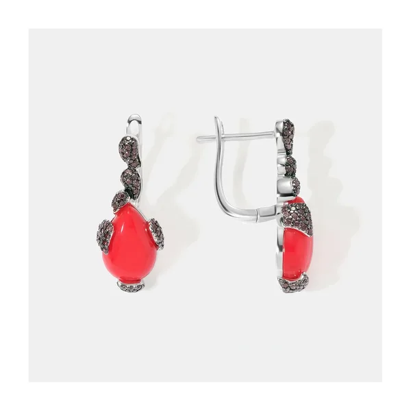 Серебряные серьги с кораллами — арт. 10522-003393