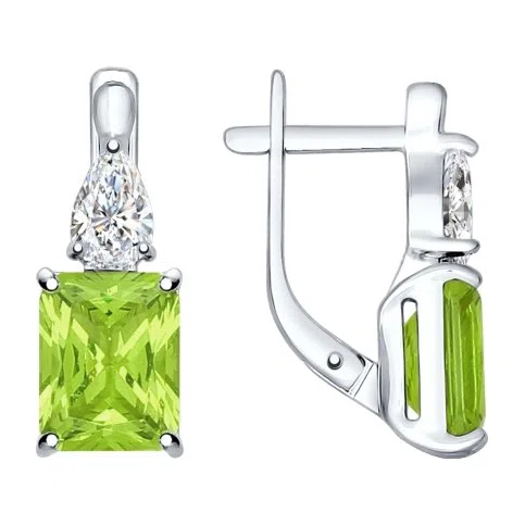 Серьги из серебра с ситаллами хризолитами и фианитами
