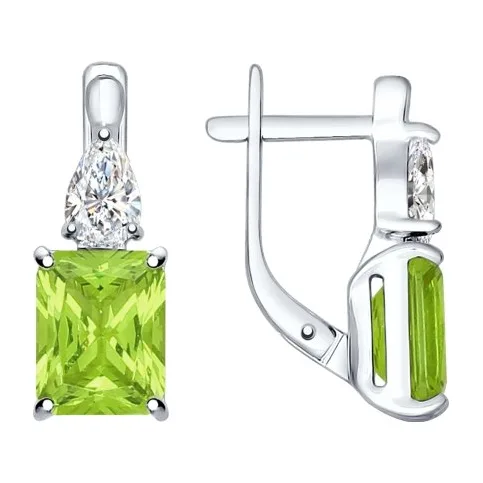 Серьги из серебра с ситаллами хризолитами и фианитами — арт. 000-309369