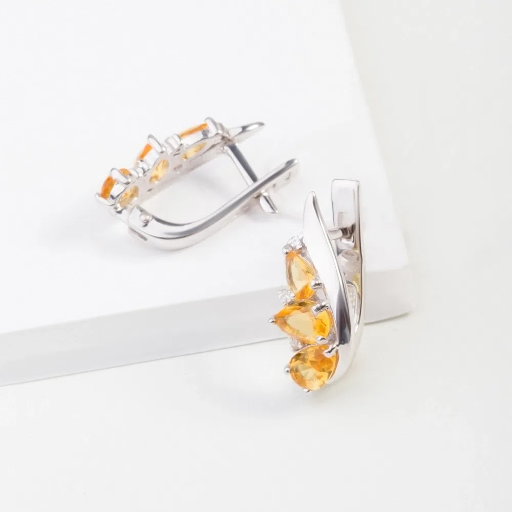 Серьги из серебра с кварцем и фианитами