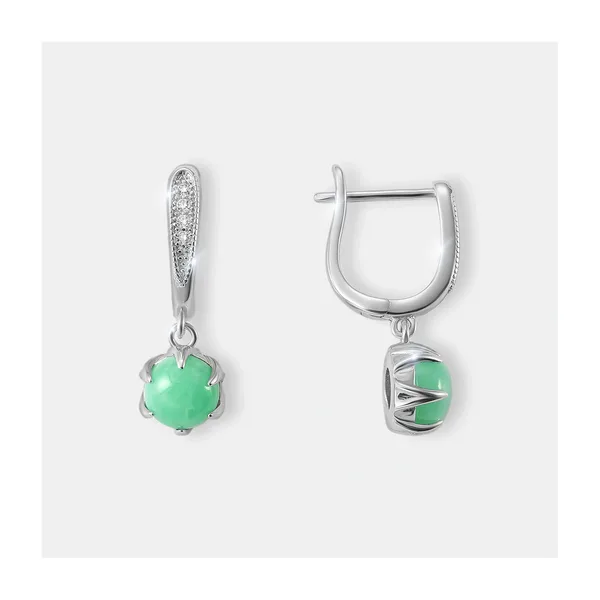 Серебряные серьги с зелеными халцедонами — арт. 10522-004247