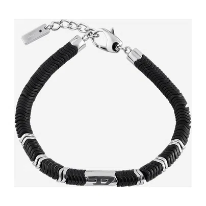 Серебристый браслет с черной кожей Diesel Poison Drop — модель gmzwyrt — фото 2