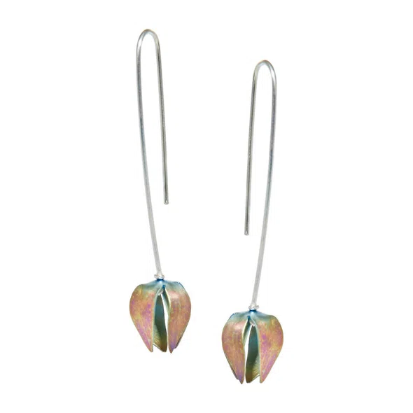 Серьги из титана с розовыми подвесками-колокольчиками FlyInHome Poison Drop — модель 2ia38tc — фото 2