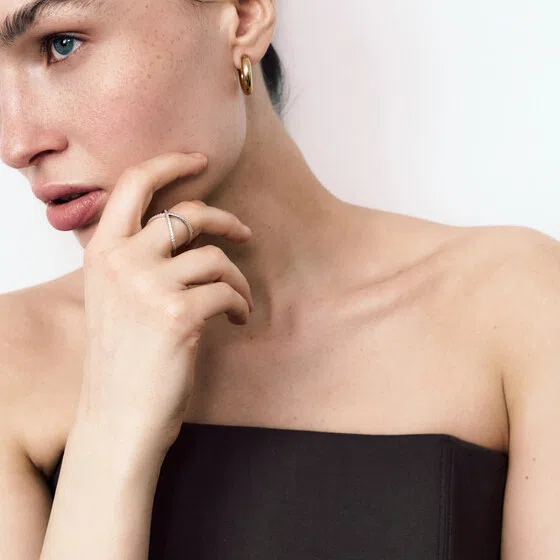 Мини-кольцо «Икс» из серебра с фианитом WANNA?BE! Poison Drop — модель xhvbk79 — фото 2