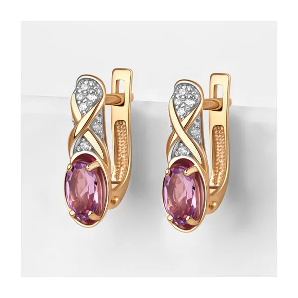 Серьги из красного золота с аметистами и фианитами — арт. 000-380087