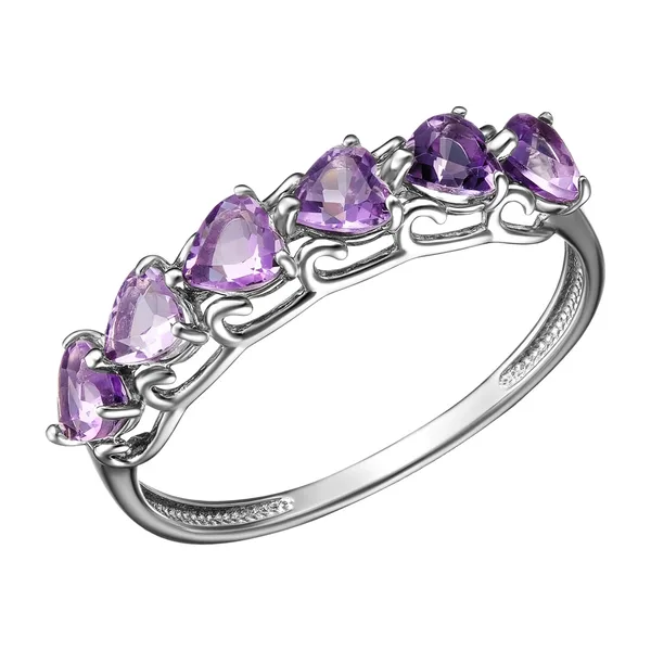 Серебряное кольцо с аметистами "Сердца"
