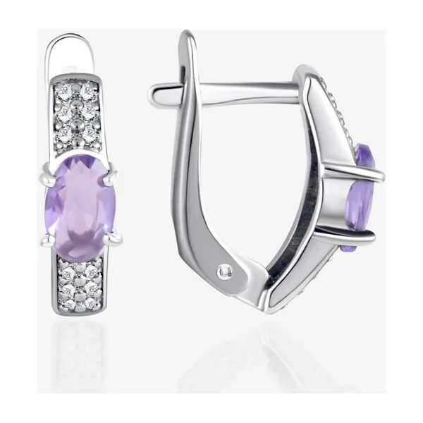 Серьги из серебра с кристаллами аметистами и фианитами — арт. 000-402098