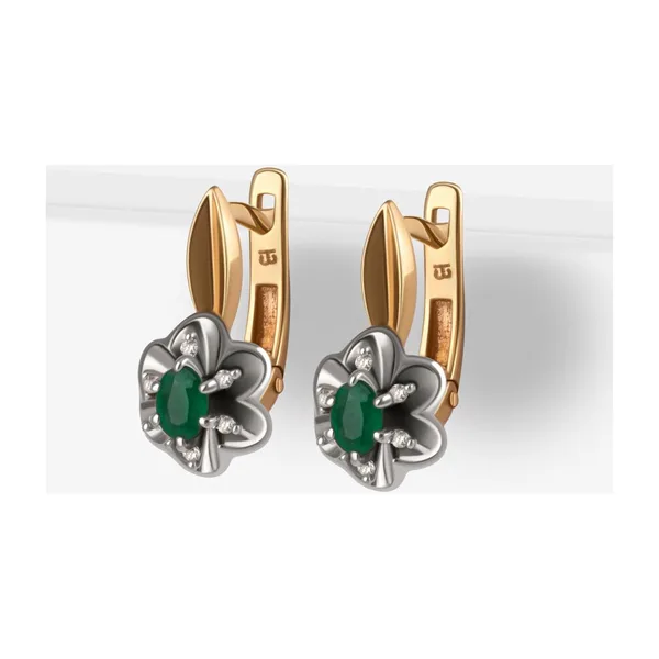 Серьги из красного золота с изумрудами и бриллиантами — арт. 000-360065