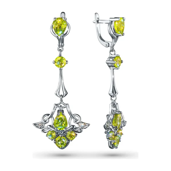Серьги из серебра с топазами, хризолитами