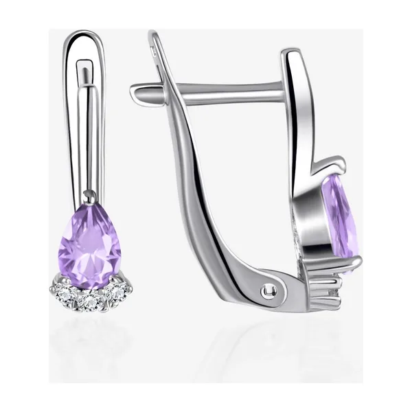 Серьги из серебра с фианитами и кристаллами аметистами — арт. 000-400428