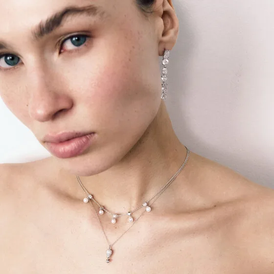 Колье из серебра с культивированным жемчугом и фианитами AZZURRA — модель tr15gei