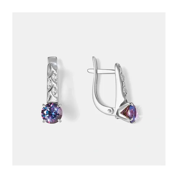 Серебряные серьги с фиолетовыми муассанитами — арт. 10523-000359