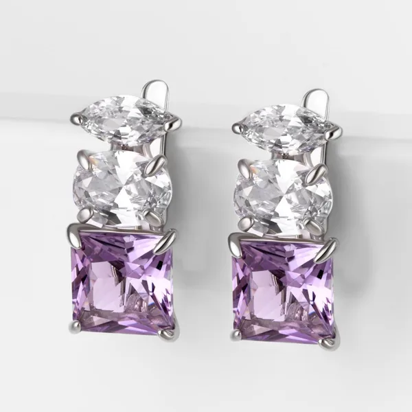 Серьги из серебра с аметистами и фианитами — арт. 000-382884
