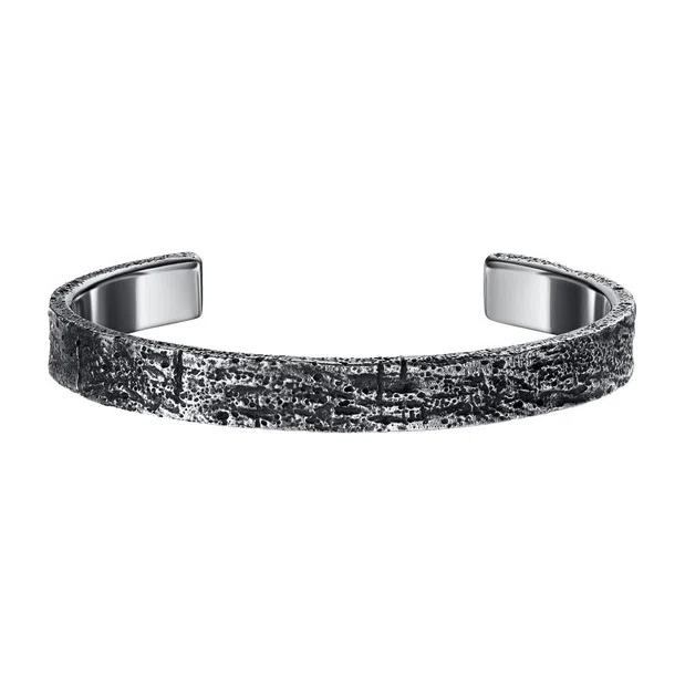 Мужской жесткий браслет из серебра с текстурой камня Maximilian Silver Label Poison Drop — модель 29sh2jf