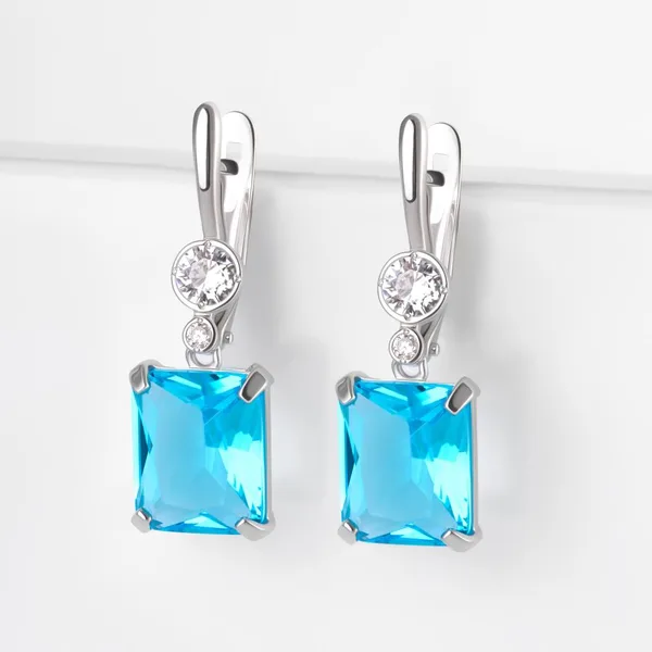 Серьги из серебра 925 пробы с синтетическими камнями и кварцем — арт. 000-381593