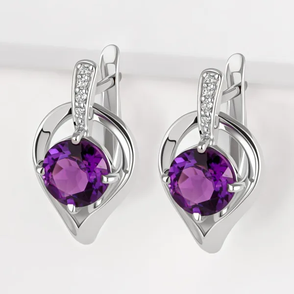 Серьги из серебра с аметистами и фианитами — арт. 000-385744