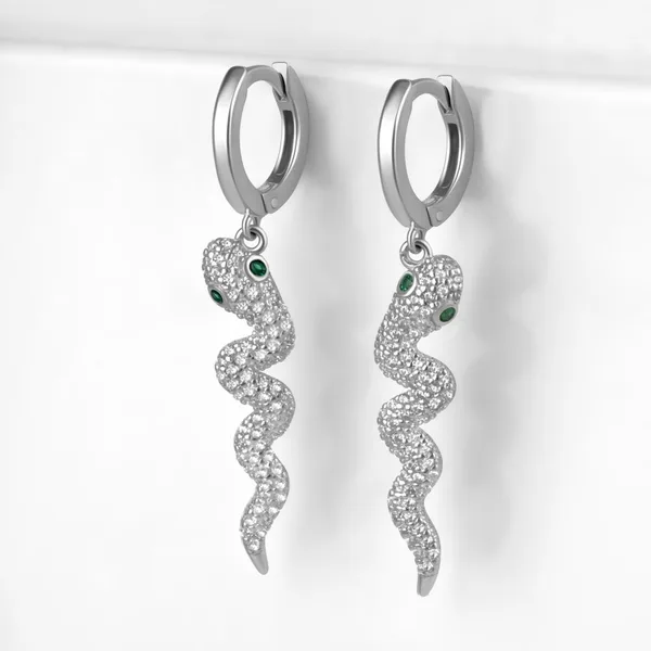 Серьги змеи из серебра с фианитами с ситаллами — арт. 000-387655
