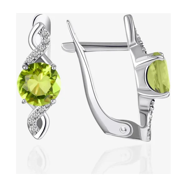 Серьги из серебра с кристаллами хризолитами и фианитами — арт. 000-402093