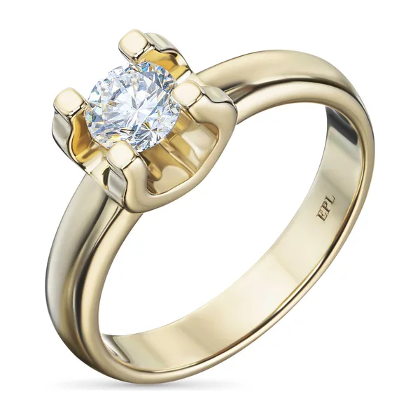 Классическое кольцо из желтого золота с синтетическими алмазами