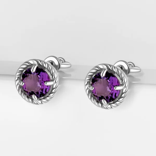 Серьги гвоздики из серебра с аметистами — арт. 000-386961