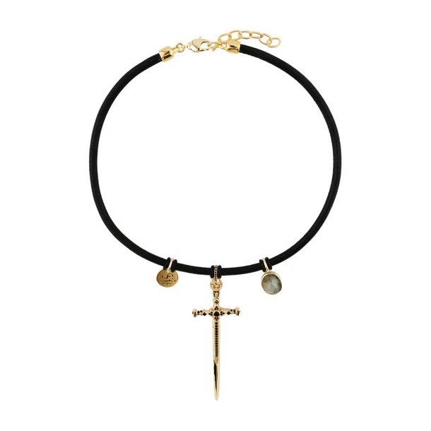 Подвеска Колье «Gothic chic» золотой кинжал из натуральной кожи, латуни с пиритом INDULGENCE safina concept Poison Drop — модель at7jr2k — фото 2