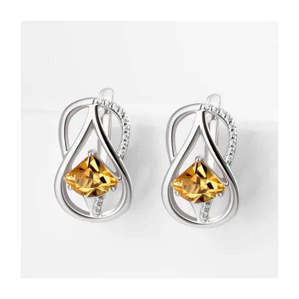 Серьги из серебра с цитринами и фианитами — арт. 000-382987