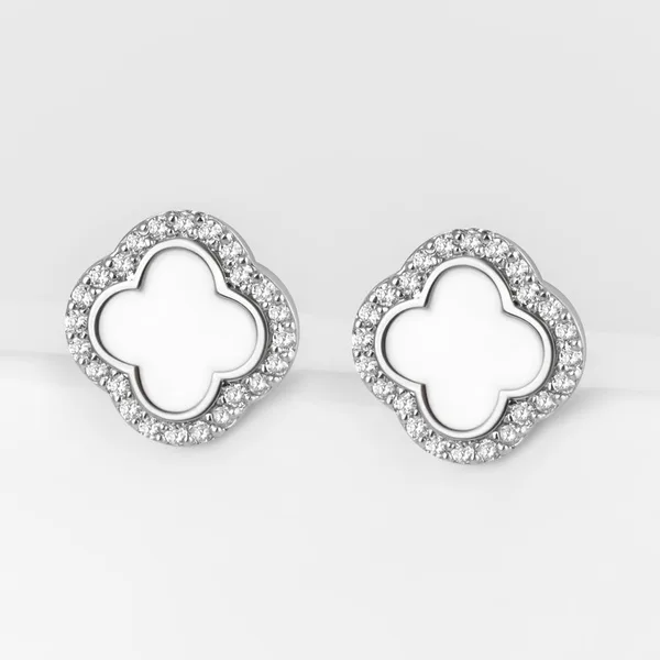 Серьги гвоздики из серебра с эмалью и фианитами — арт. 000-391004