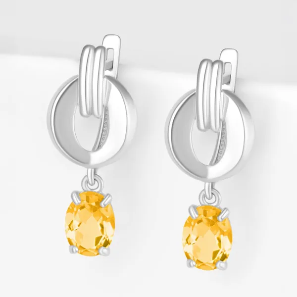 Серьги подвесные из серебра с цитринами — арт. 000-398340
