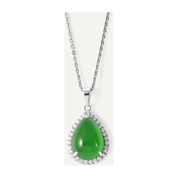 Серебряная подвеска с зеленым халцедоном — арт. 10422-001399