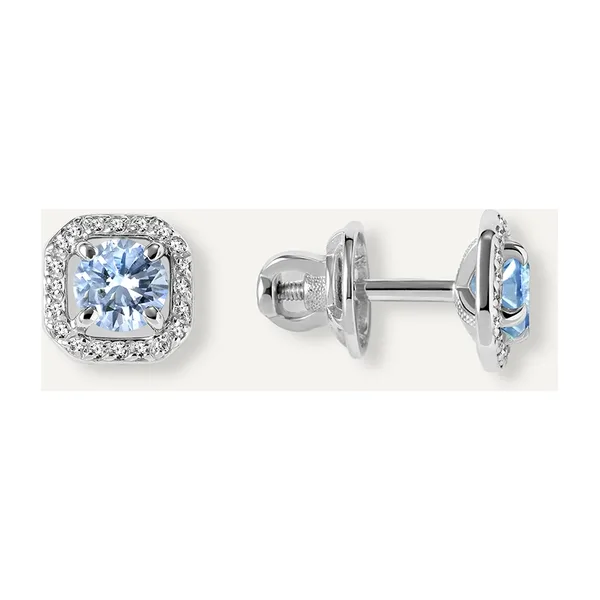 Серебряные серьги-пусеты с голубыми муассанитами — арт. 10523-000379